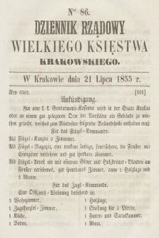 Dziennik Rządowy Wielkiego Księstwa Krakowskiego. 1855, nr 86
