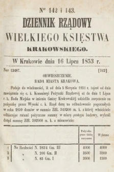 Dziennik Rządowy Wielkiego Księstwa Krakowskiego. 1853, nr 142-143