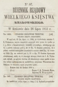 Dziennik Rządowy Wielkiego Księstwa Krakowskiego. 1855, nr 87