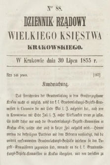 Dziennik Rządowy Wielkiego Księstwa Krakowskiego. 1855, nr 88