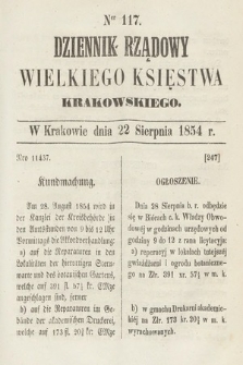 Dziennik Rządowy Wielkiego Księstwa Krakowskiego. 1854, nr 117