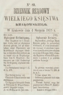 Dziennik Rządowy Wielkiego Księstwa Krakowskiego. 1855, nr 89
