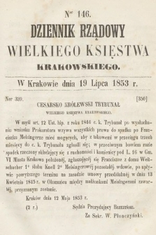 Dziennik Rządowy Wielkiego Księstwa Krakowskiego. 1853, nr 146