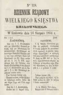 Dziennik Rządowy Wielkiego Księstwa Krakowskiego. 1854, nr 118