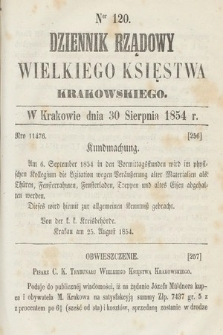 Dziennik Rządowy Wielkiego Księstwa Krakowskiego. 1854, nr 120