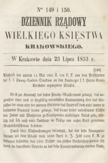 Dziennik Rządowy Wielkiego Księstwa Krakowskiego. 1853, nr 149-150