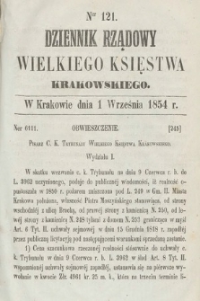 Dziennik Rządowy Wielkiego Księstwa Krakowskiego. 1854, nr 121
