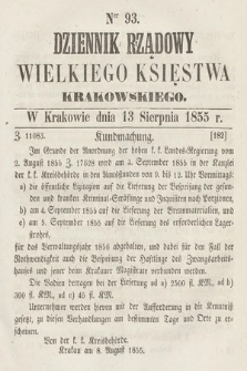 Dziennik Rządowy Wielkiego Księstwa Krakowskiego. 1855, nr 93