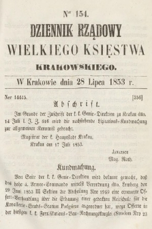 Dziennik Rządowy Wielkiego Księstwa Krakowskiego. 1853, nr 154