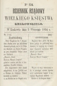 Dziennik Rządowy Wielkiego Księstwa Krakowskiego. 1854, nr 124