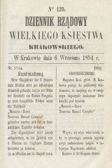 Dziennik Rządowy Wielkiego Księstwa Krakowskiego. 1854, nr 125