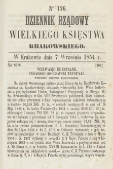 Dziennik Rządowy Wielkiego Księstwa Krakowskiego. 1854, nr 126