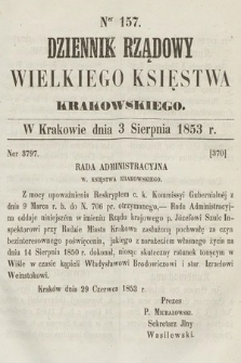 Dziennik Rządowy Wielkiego Księstwa Krakowskiego. 1853, nr 157