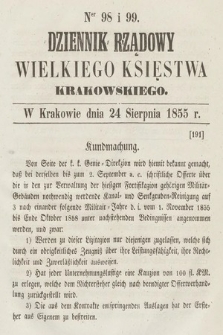 Dziennik Rządowy Wielkiego Księstwa Krakowskiego. 1855, nr 98-99