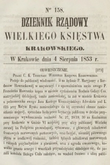 Dziennik Rządowy Wielkiego Księstwa Krakowskiego. 1853, nr 158
