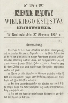 Dziennik Rządowy Wielkiego Księstwa Krakowskiego. 1855, nr 102-103