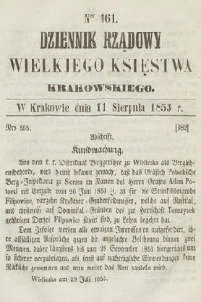 Dziennik Rządowy Wielkiego Księstwa Krakowskiego. 1853, nr 161