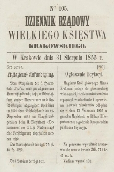 Dziennik Rządowy Wielkiego Księstwa Krakowskiego. 1855, nr 105