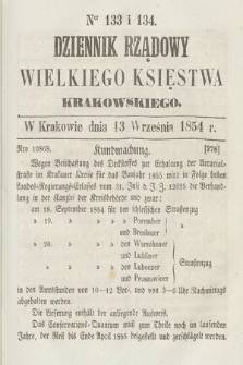 Dziennik Rządowy Wielkiego Księstwa Krakowskiego. 1854, nr 133-134