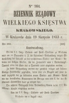 Dziennik Rządowy Wielkiego Księstwa Krakowskiego. 1853, nr 164