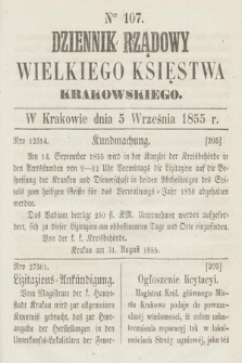 Dziennik Rządowy Wielkiego Księstwa Krakowskiego. 1855, nr 107
