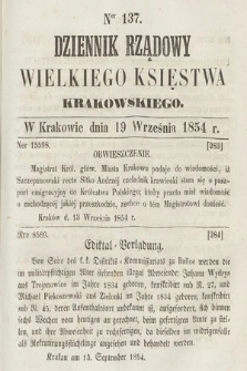 Dziennik Rządowy Wielkiego Księstwa Krakowskiego. 1854, nr 137