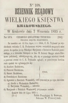 Dziennik Rządowy Wielkiego Księstwa Krakowskiego. 1855, nr 108
