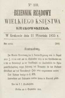 Dziennik Rządowy Wielkiego Księstwa Krakowskiego. 1855, nr 109