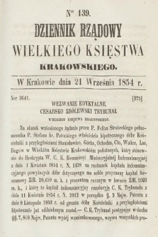 Dziennik Rządowy Wielkiego Księstwa Krakowskiego. 1854, nr 139