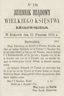 Dziennik Rządowy Wielkiego Księstwa Krakowskiego. 1855, nr 110