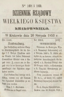 Dziennik Rządowy Wielkiego Księstwa Krakowskiego. 1853, nr 168-169