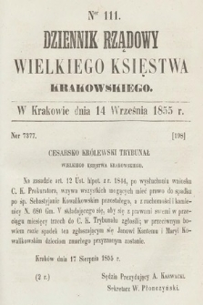 Dziennik Rządowy Wielkiego Księstwa Krakowskiego. 1855, nr 111