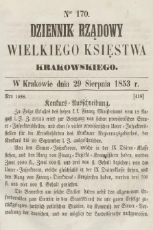 Dziennik Rządowy Wielkiego Księstwa Krakowskiego. 1853, nr 170