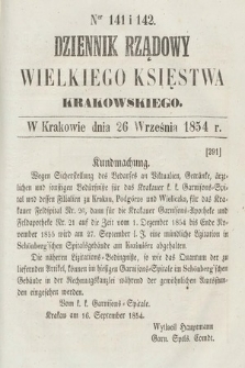 Dziennik Rządowy Wielkiego Księstwa Krakowskiego. 1854, nr 141-142