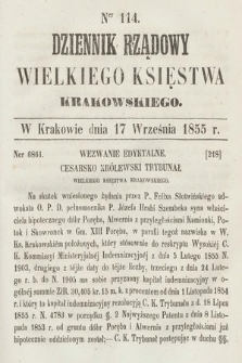 Dziennik Rządowy Wielkiego Księstwa Krakowskiego. 1855, nr 114