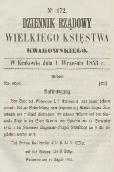 Dziennik Rządowy Wielkiego Księstwa Krakowskiego. 1853, nr 172