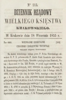 Dziennik Rządowy Wielkiego Księstwa Krakowskiego. 1855, nr 115
