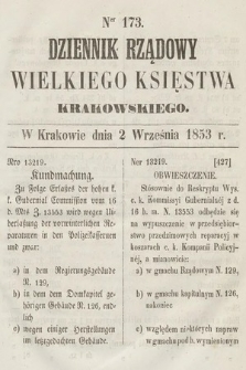 Dziennik Rządowy Wielkiego Księstwa Krakowskiego. 1853, nr 173