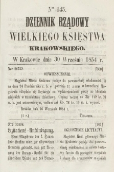 Dziennik Rządowy Wielkiego Księstwa Krakowskiego. 1854, nr 145