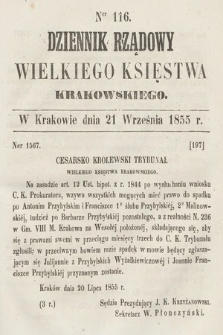 Dziennik Rządowy Wielkiego Księstwa Krakowskiego. 1855, nr 116