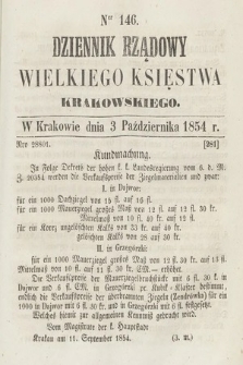 Dziennik Rządowy Wielkiego Księstwa Krakowskiego. 1854, nr 146