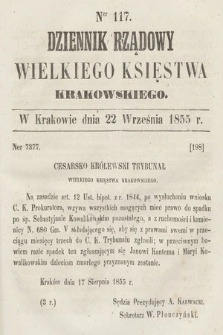 Dziennik Rządowy Wielkiego Księstwa Krakowskiego. 1855, nr 117