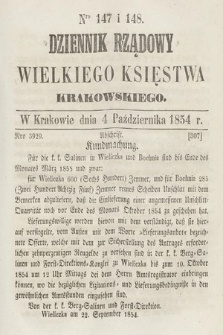 Dziennik Rządowy Wielkiego Księstwa Krakowskiego. 1854, nr 147-148
