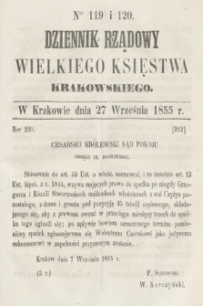 Dziennik Rządowy Wielkiego Księstwa Krakowskiego. 1855, nr 119-120