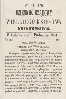 Dziennik Rządowy Wielkiego Księstwa Krakowskiego. 1854, nr 149-150