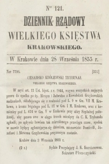 Dziennik Rządowy Wielkiego Księstwa Krakowskiego. 1855, nr 121