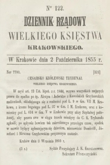 Dziennik Rządowy Wielkiego Księstwa Krakowskiego. 1855, nr 122