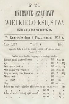 Dziennik Rządowy Wielkiego Księstwa Krakowskiego. 1855, nr 123