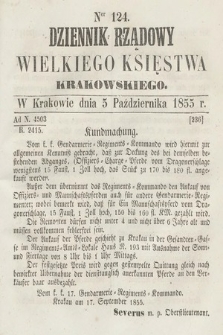 Dziennik Rządowy Wielkiego Księstwa Krakowskiego. 1855, nr 124