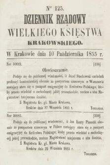 Dziennik Rządowy Wielkiego Księstwa Krakowskiego. 1855, nr 125